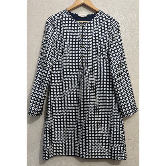 Tory Burch Silk Shift Dress Womens Geometric Print Long Sleeve Size 2 - Picture 1 of 5